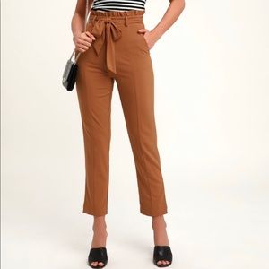 Lulus Set Your Goals Camel Brown Paper Bag Waist Pants